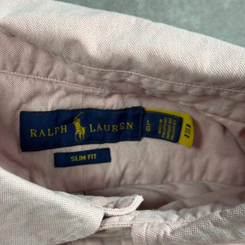 Polo Ralph Lauren Men L Slim Fit Pink Oxford Button Down Shirt Pony Logo Y2K